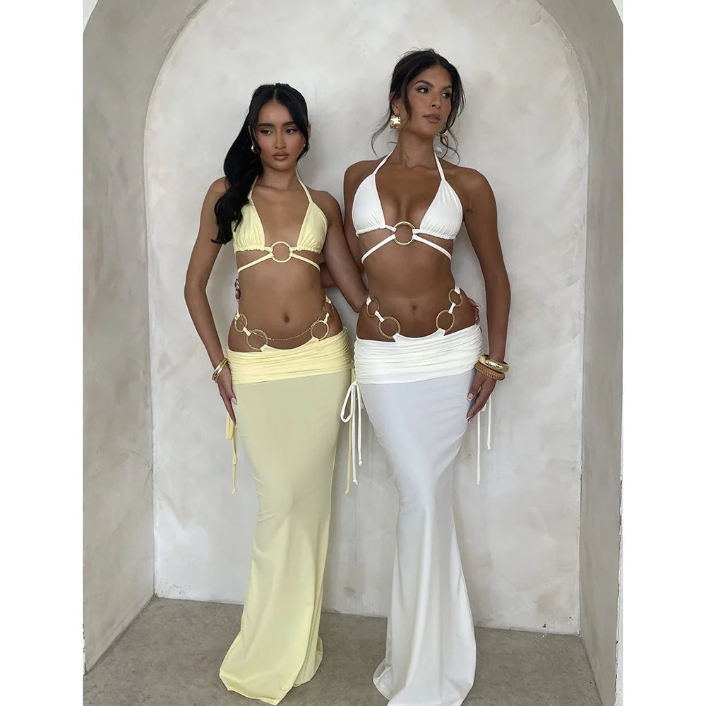 3 Piece Bikini Set With Maxi Skirt