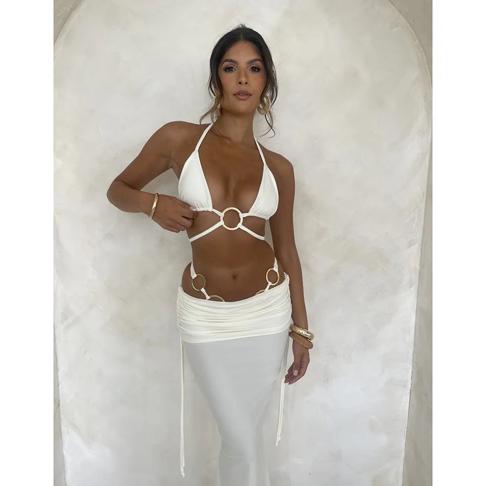 3 Piece Bikini Set With Maxi Skirt