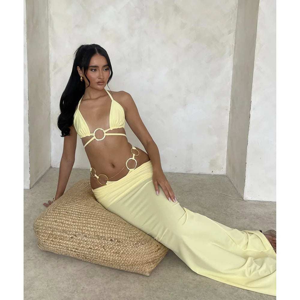 3 Piece Bikini Set With Maxi Skirt