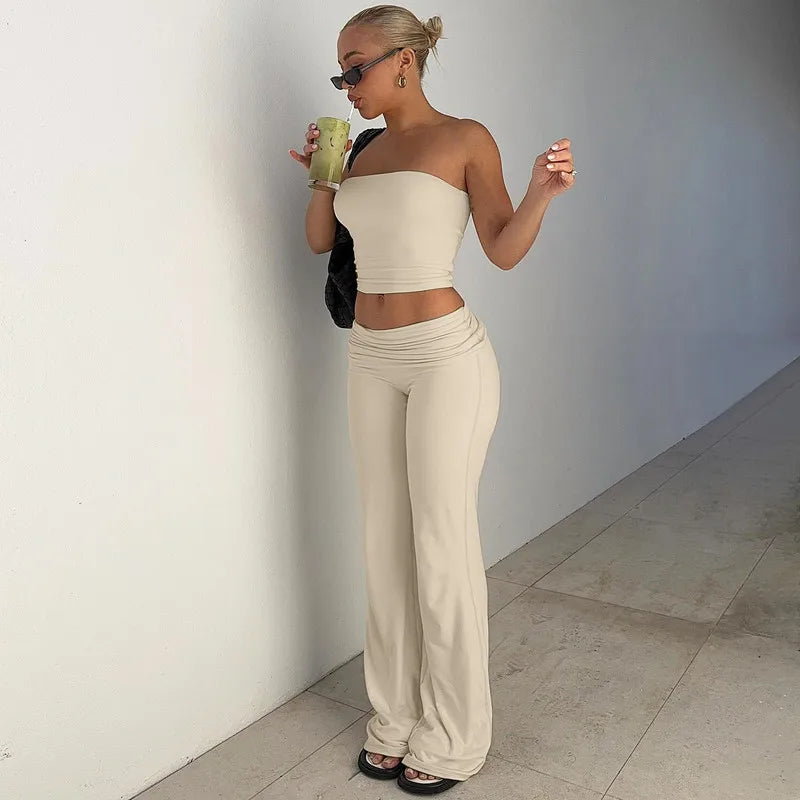 Women's Two Piece Set Tube Top and Flared Pants