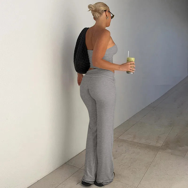 Women's Two Piece Set Tube Top and Flared Pants